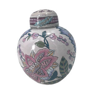 Vintage Bainbridge Floral Porcelain Small Chinese Lidded Ginger Jar Asian Decor